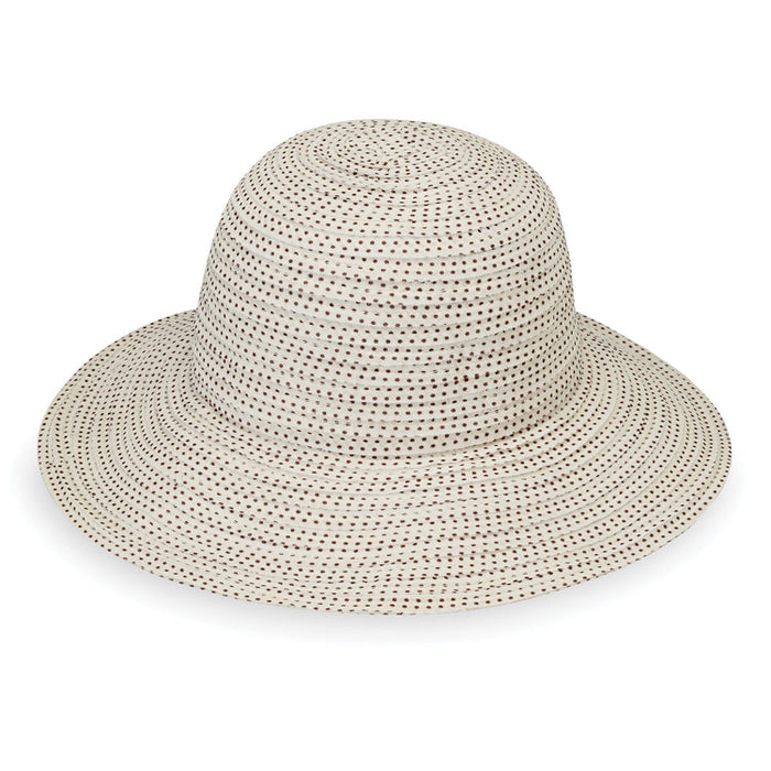Wallaroo Hat Company Women's Petite Scrunchie Hat Natural/Brown Dots
