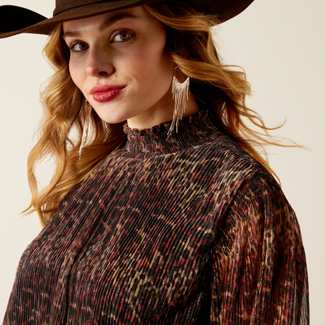 Ariat Plume Pleated Shirt - Leopard Mesh