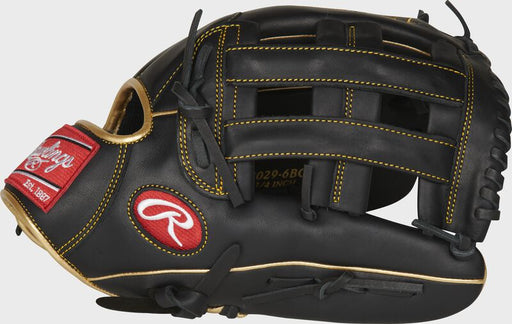 RAWLINGS R9 Series 12.75In Outfield Baseball Glove RH Black gold