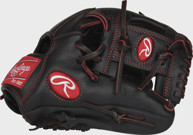 RAWLINGS R9 Series 11.25in Pro Taper Youth Infield Glove RH Black red