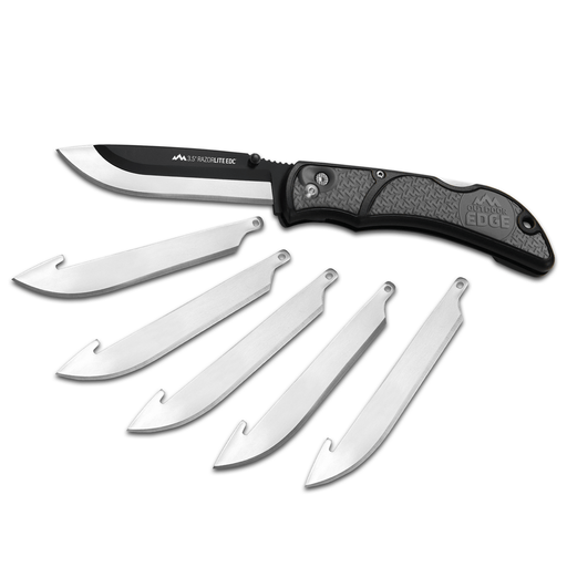 Outdoor Edge RazorMax - RMK-10 - Fixed Blade Hunting Knife Set -  Replaceable Blades - Black Handle - Black Sheath
