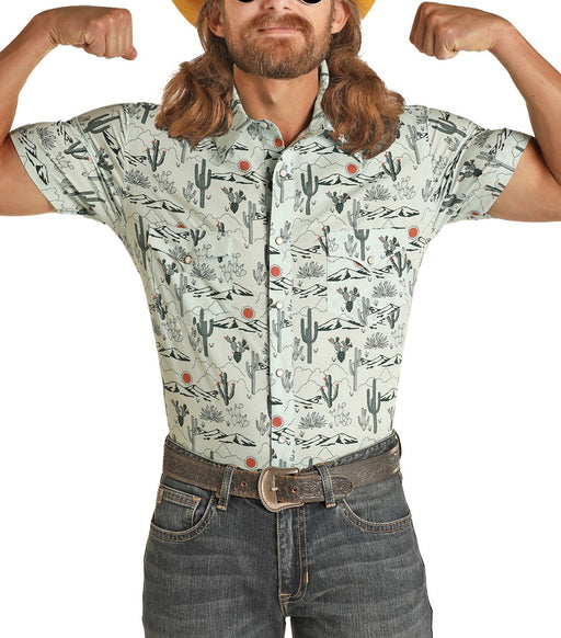 Panhandle Slim Men's Slim Fit Cactus Print Short Sleeve Snap Shirt Cactus_mint