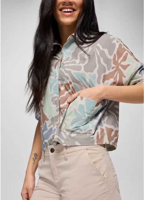 Prana Railay Short Sleeve Button Down - Almond Boogie Bloom