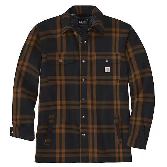 Carhartt Relaxed Fit Flannel Sherpa-Lined Shirt Jacket - Black