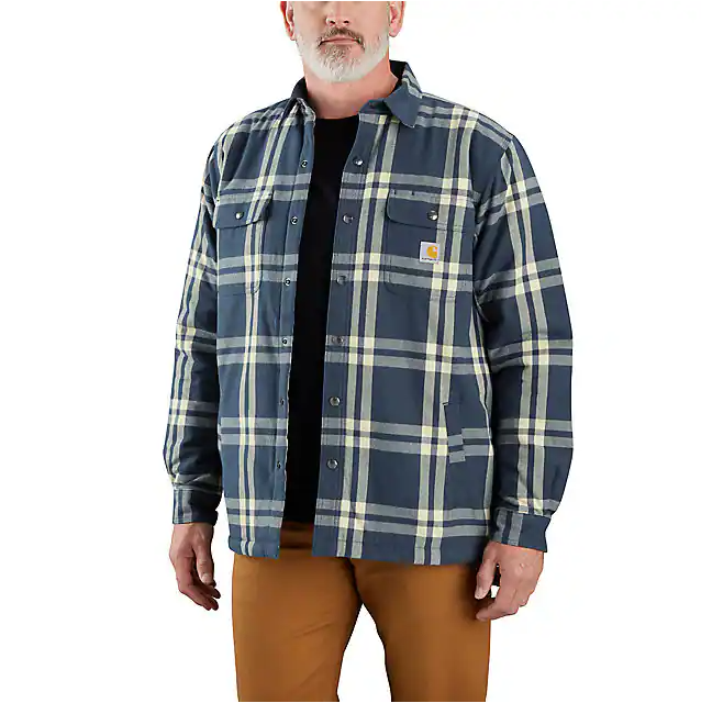 Carhartt Relaxed Fit Flannel Sherpa-Lined Shirt Jacket - Dark Blue