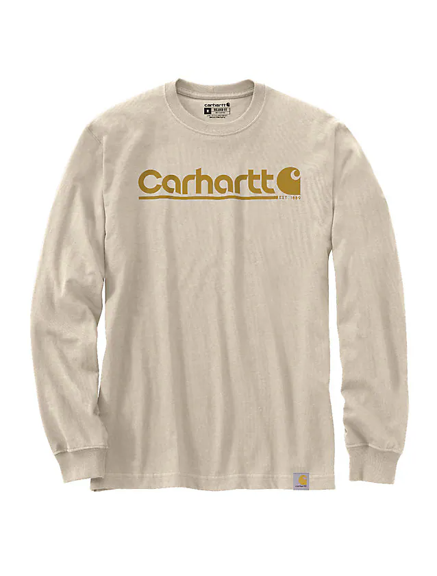 Carhartt Relaxed Fit Heavyweight Long-Sleeve Logo Graphic T-Shirt - Oat Milk