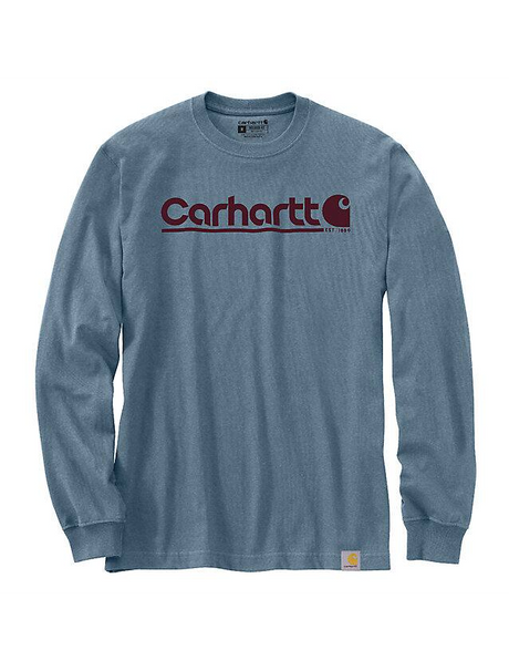 Carhartt Relaxed Fit Heavyweight Long-Sleeve Logo Graphic T-Shirt - Thundercloud