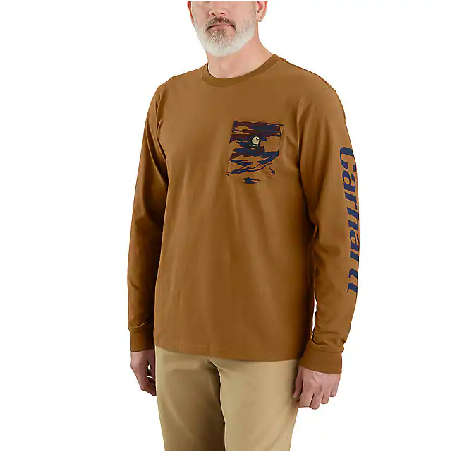 Relaxed Fit Heavyweight Long-Sleeve Pocket Camo Graphic T-Shirt - Carhartt Brown