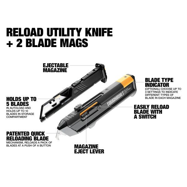 ToughBuilt Reload Utility Knife with 2 Blade Mags