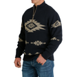 Cinch Men's 1/4 Zip Print Pullover Sweater - Navy Aztec Navy