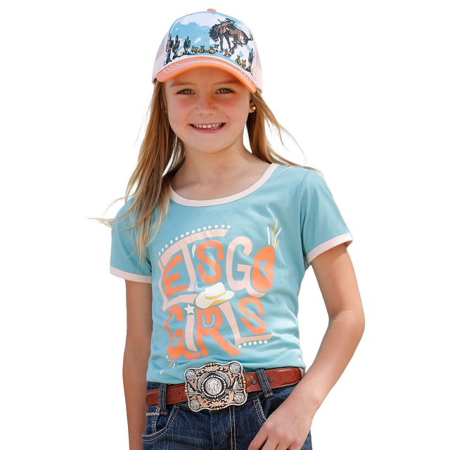 Cruel Girl Girl's "Lets Go Girls" Graphic Ringer Tee Light Blue