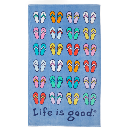 Life Is Good Repeating Flip Flops Beach Towel - Cool Blue Cool Blue