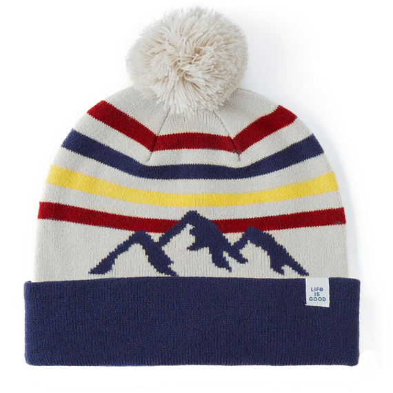 Life Is Good Retro Mountain Stripes So Chill Beanie Putty white