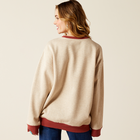 Ariat Roughstock Oversized Crew Sweatshirt - Oatmeal Heather / Marsala