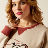 Ariat Roughstock Oversized Crew Sweatshirt - Oatmeal Heather / Marsala