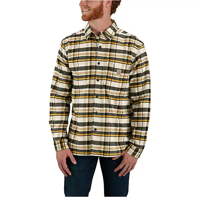 Carhartt Rugged Flex Relaxed Fit Midweight Flannel Long-Sleeve Plaid Shirt - Malt