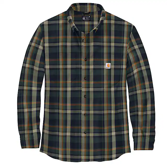 Carhartt Rugged Flex Relaxed Fit Midweight Flannel Long-Sleeve Plaid Shirt - Navy