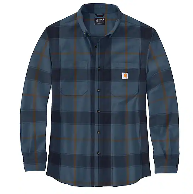 Carhartt Rugged Flex Relaxed Fit Midweight Flannel Long-Sleeve Plaid Shirt - Thundercloud