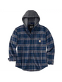 Carhartt Rugged Flex Relaxed Fit Flannel Fleece-Lined Hooded Shirt Jacket - Navy