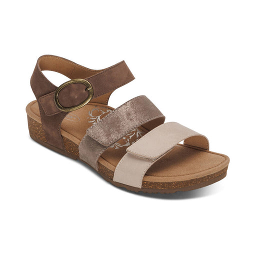Aetrex Women's Lilly Adjustable Three Band Quarter Srap Sandal - Taupe Taupe