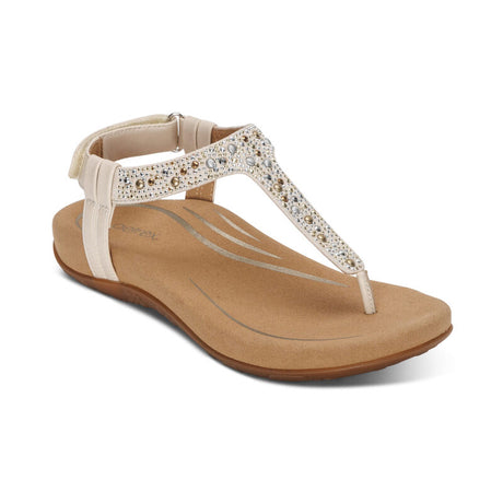 Aetrex Women's Marni Adjustable T Strap Sandal - Ivory Ivory