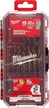 Milwaukee Tool 15 PC SHOCKWAVE Red Helix Titanium Drill Bit Set