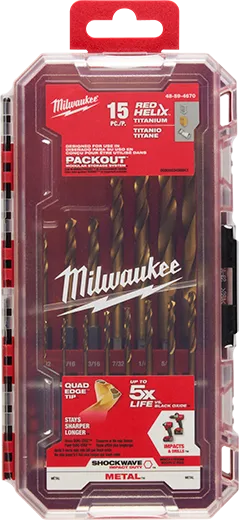 Milwaukee Tool 15 PC SHOCKWAVE Red Helix Titanium Drill Bit Set