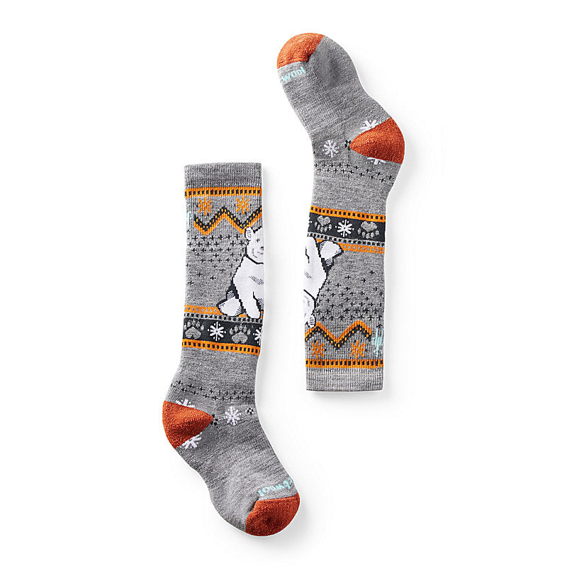 Smartwool Kids' Wintersport Full Cushion Polar Bear Pattern Over The Calf Sock Light Gray