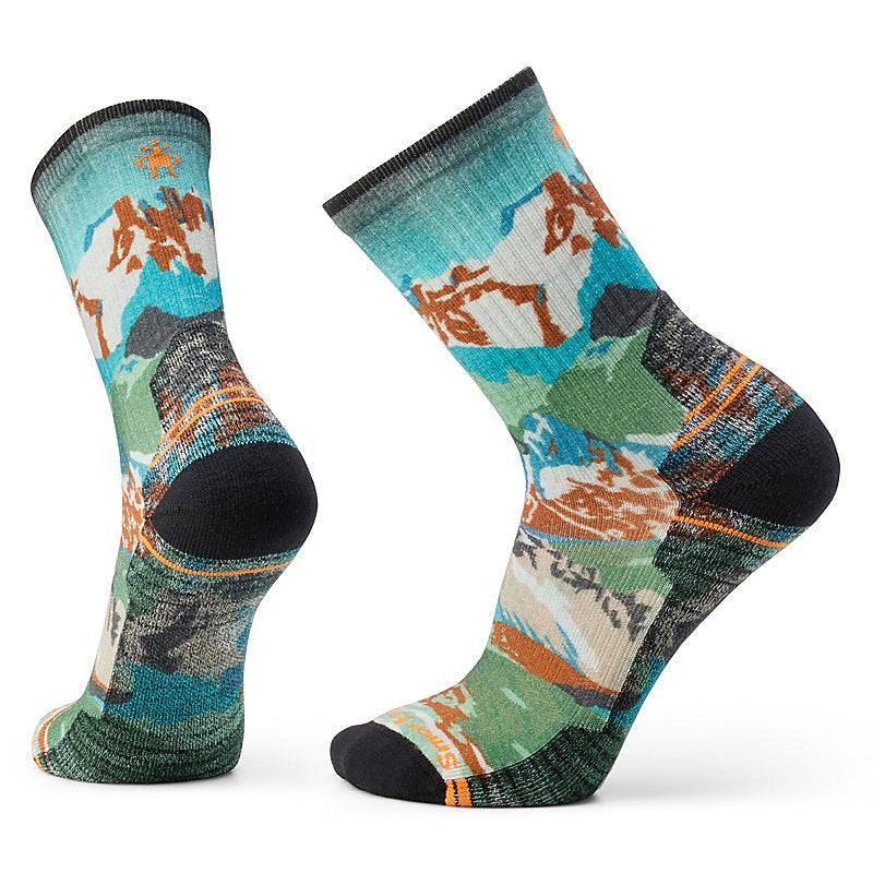 Smartwool Hike Light Cushion Alpine Trail Print Crew Sock Winter Moss