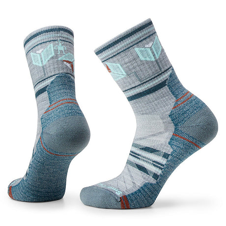 Smartwool Women's Hike Light Cushion Castle Peak Pattern Mid Crew Sock Light Gray