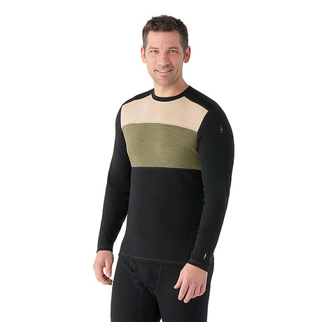 Smartwool Men's Classic Thermal Merino Base Layer Colorblock Crew Black/winter moss