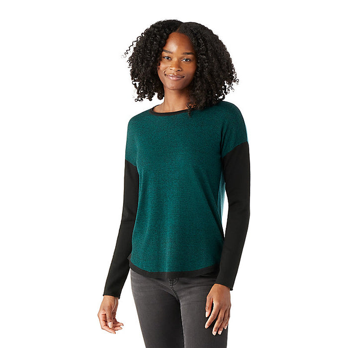 Smartwool Women's Shadow Pine Colorblock Crew Sweater Emerald/black marl