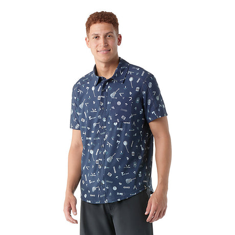 Smartwool Men's Everyday Short Sleeve Button Down - Deep Navy/Gone Camping Deep Navy/Gone Camping