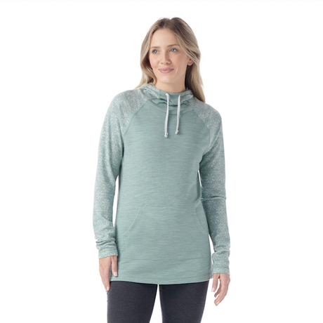 Smartwool Women's Thermal Merino Drape Neck Hoodie - Arctic Green Digi Snow Arctic Green Digi Snow