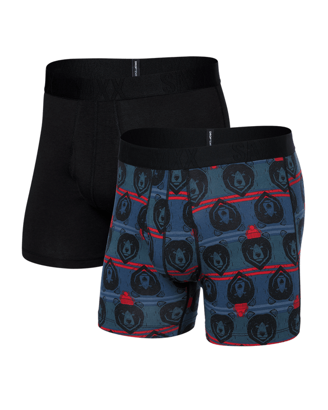 Saxx Men's DropTemp Cooling Cotton Boxer Brief Fly 2-Pack Grizzly Stripe/Black