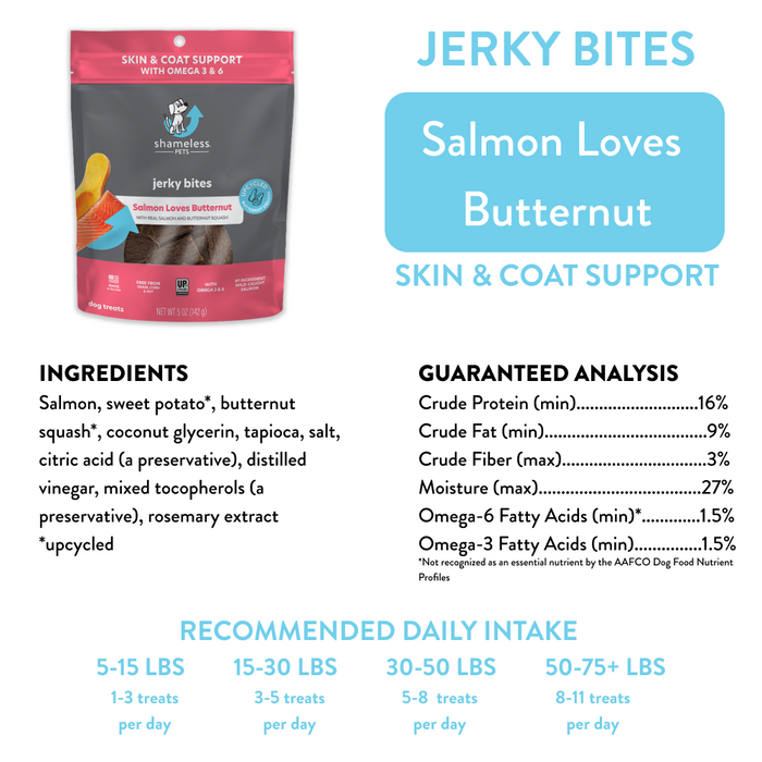 Shameless Pet Salmon Loves Butternut Jerky Bites  Dog Treat