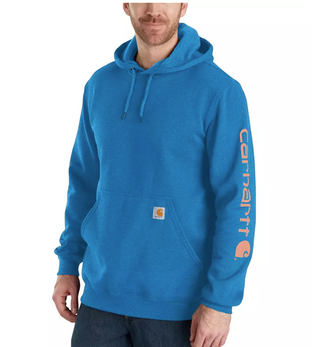 Carhartt Men's Loose Fit Midweight Logo Sleeve Graphic Hoodie Marine Blue Heather / REG