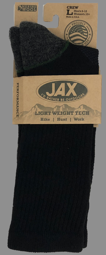 JAX Lightweight Tech Crew Sock - Black/Green Black/Green