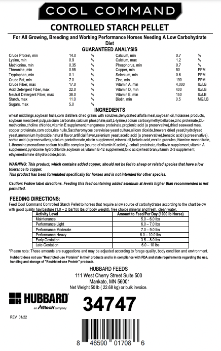 Hubbard Feeds Cool Command Controlled Starch Pellet