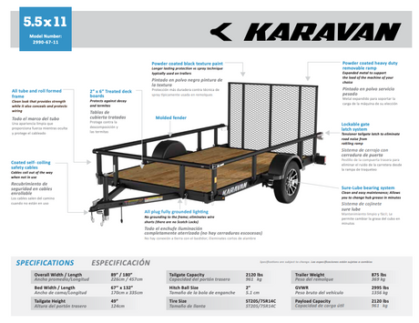 Karavan 5.5x11 Pro utility trailer with aluminum rims