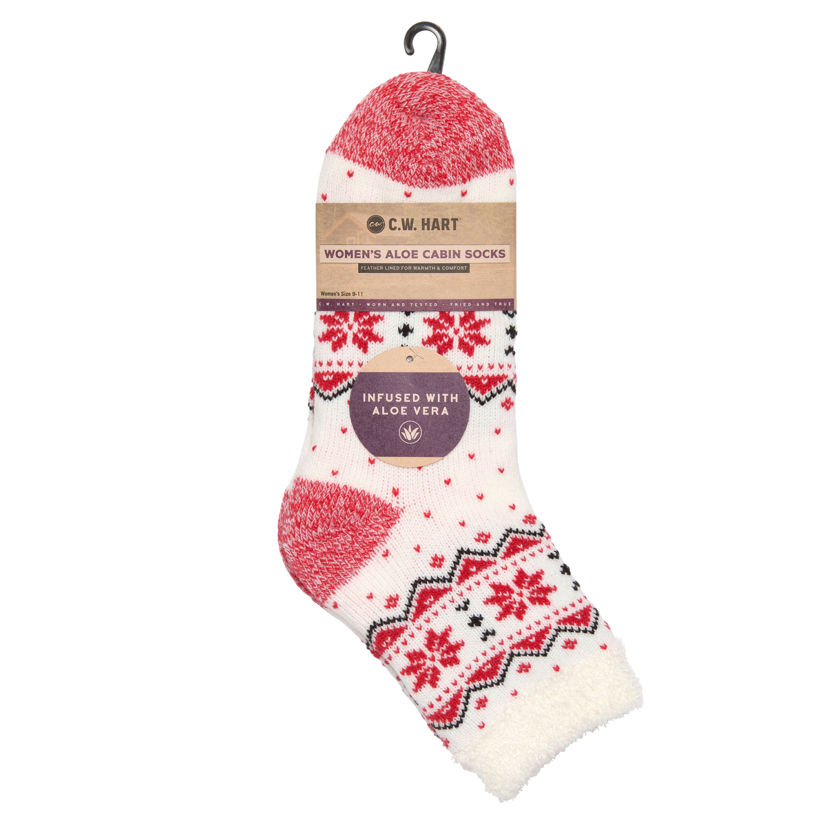 C.W. Hart Cozy Cabin Snowflake Sock With Aloe - Red/White Red/White