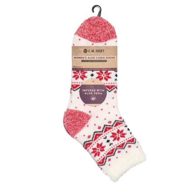 C.W. Hart Cozy Cabin Snowflake Sock With Aloe - Red/White Red/White