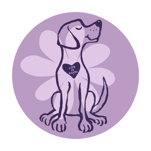 Life Is Good Spring Daisy Dog 4" Circle Sticker - Violet Purple Violet Purple