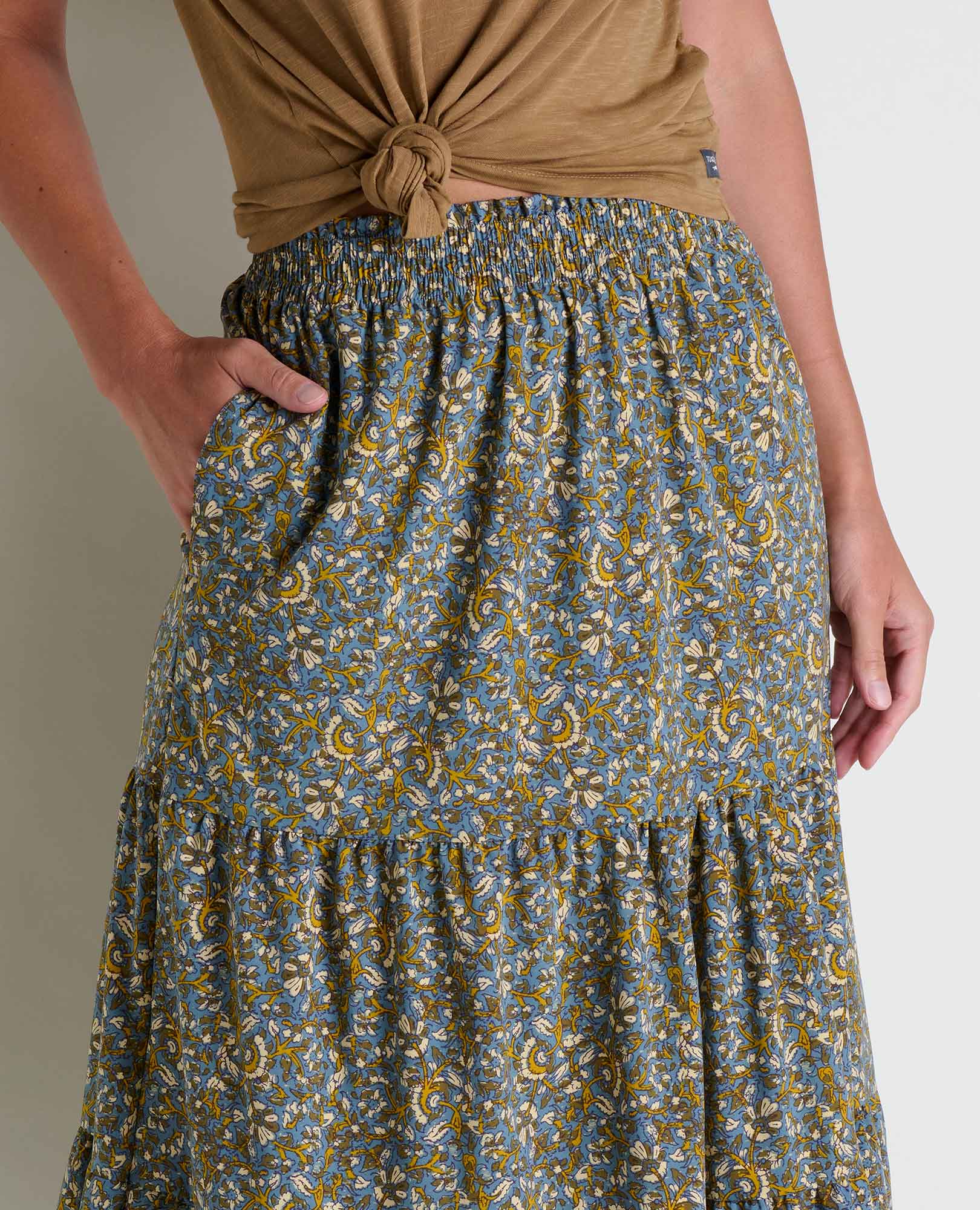 Sunkissed Tiered Midi Skirt - North Shore Vine Print