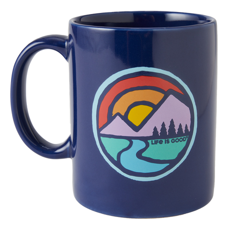 Life Is Good Sunset Breathe Circle Jake's Mug - Darkest Blue Darkest Blue