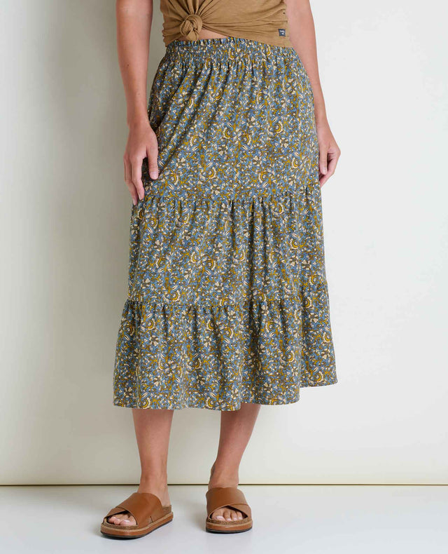 Toad & Co Sunkissed Tiered Midi Skirt - North Shore Vine Print North Shore Vine Print