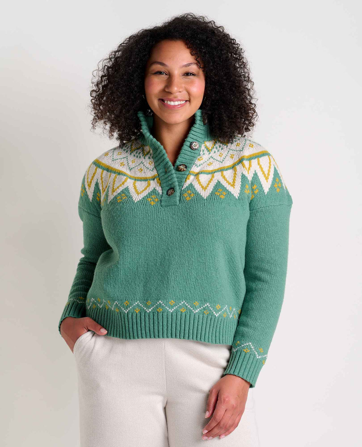 Toad & Co Women's Moss Point Henley Sweater - Ivy Fair Isle Ivy Fair Isle