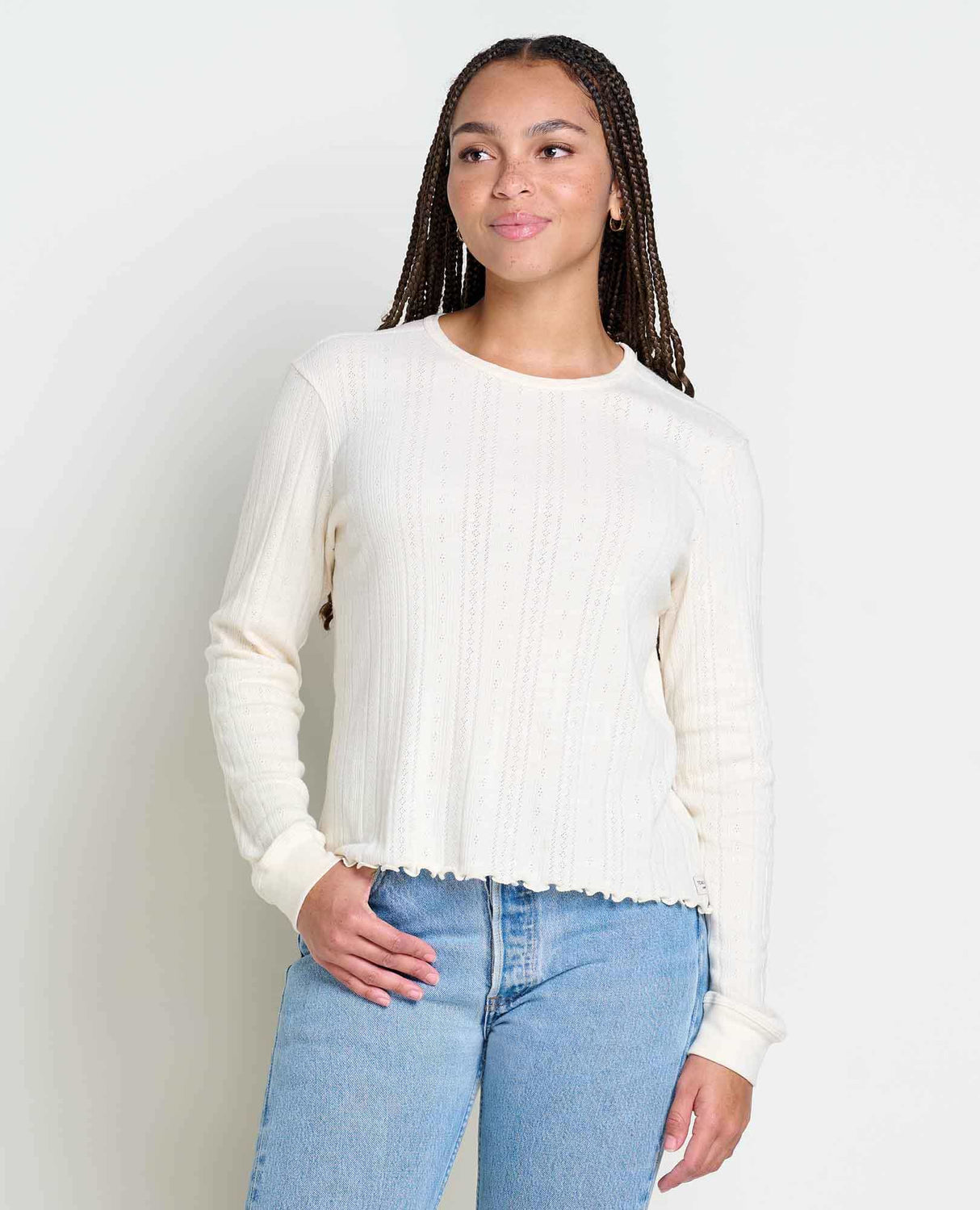 Toad & Co Women's Foothill Pointelle Long-Sleeve Crew II - Salt Salt