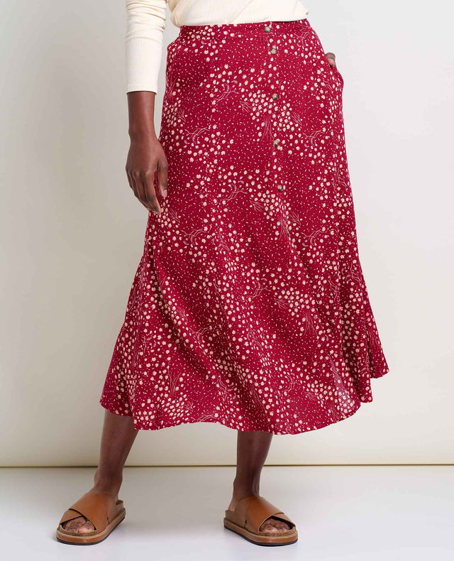 Toad & Co Women's Manzana Paneled Midi Skirt - Berry Floral Print Berry Floral Print