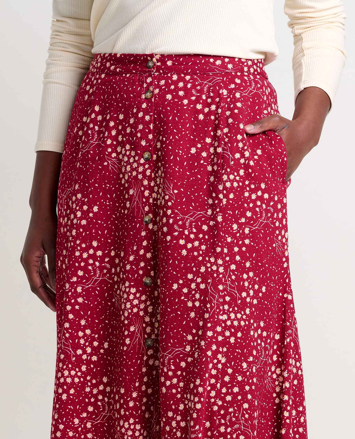 Toad & Co Women's Manzana Paneled Midi Skirt - Berry Floral Print Berry Floral Print